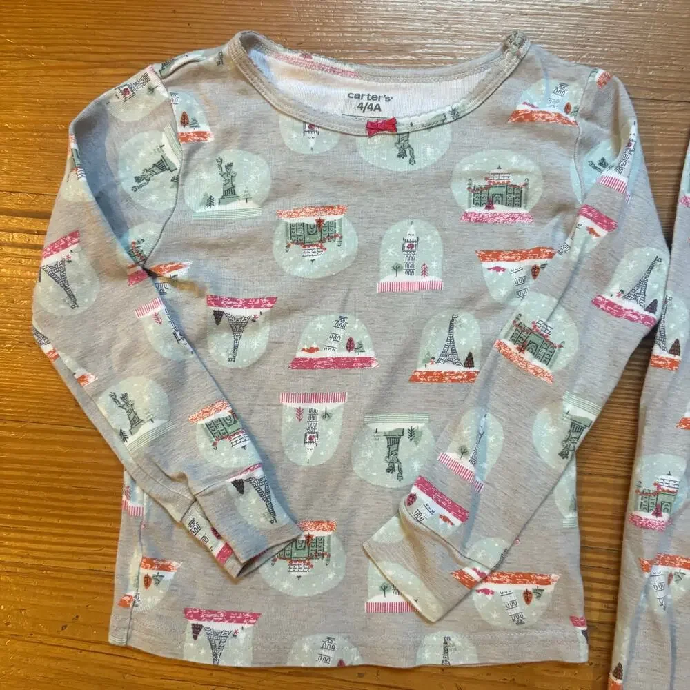 Carter's gray New York Paris monument‎ long sleeve toddler pajama set SIZE 4T